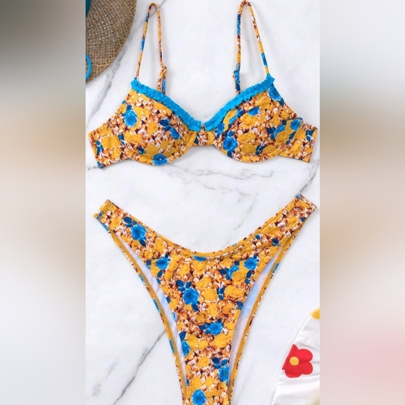 NEW Summer Butterly Floral Halter Triangle Bra Swim Bottom Bikini Suit(#1,503) - Picture 3 of 7